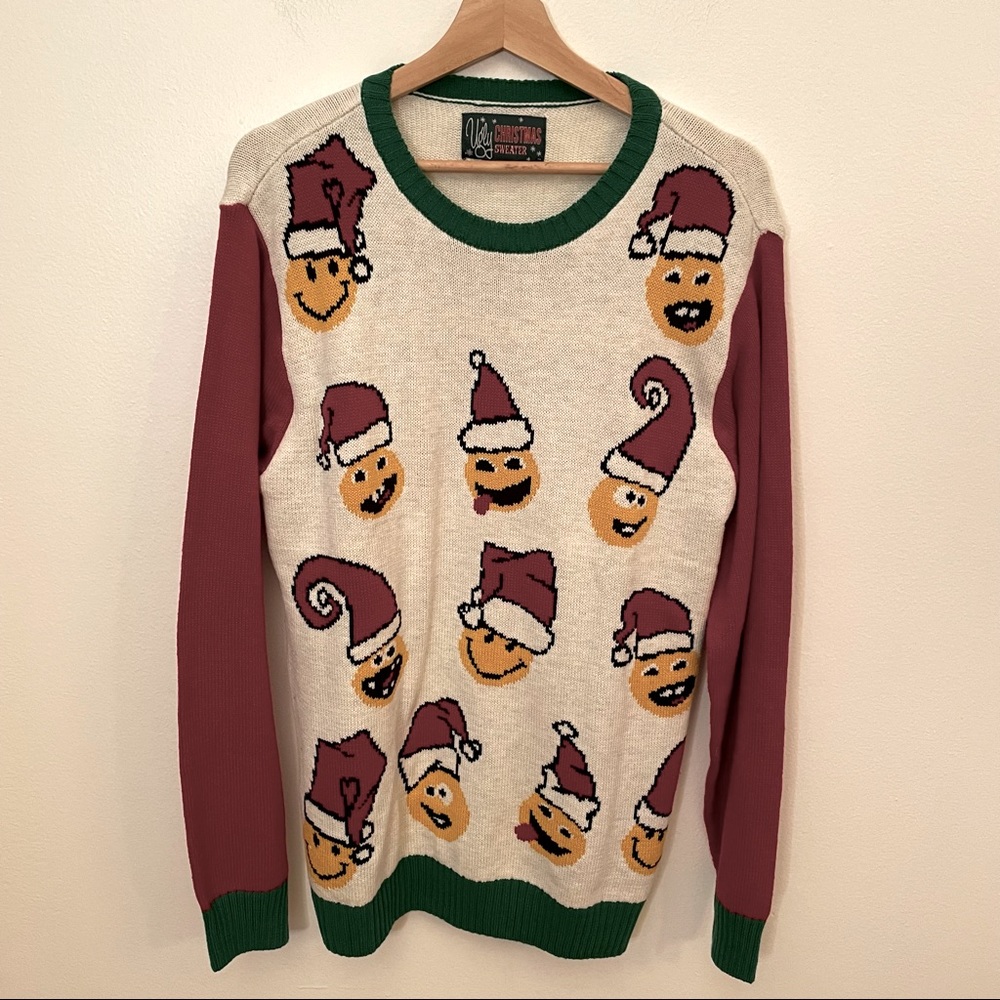 Ugly Christmas sweater smiley face emojis